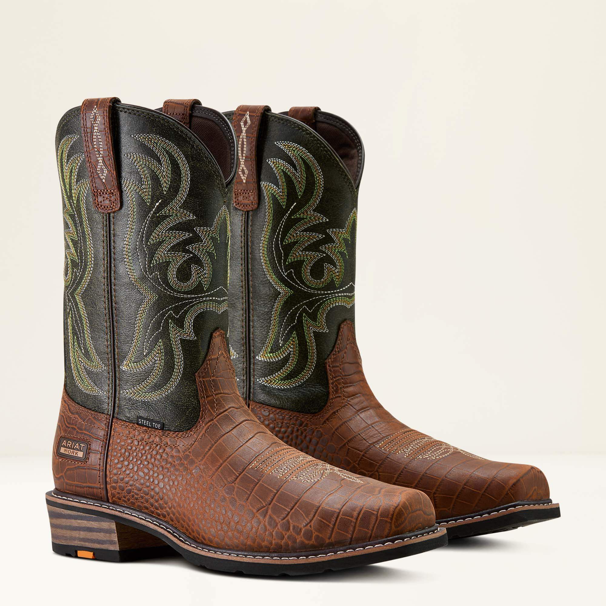 Ironside Square Toe Steel Toe Work Boot Men - BROWN CROCO PRINT/BRAVO BROWN