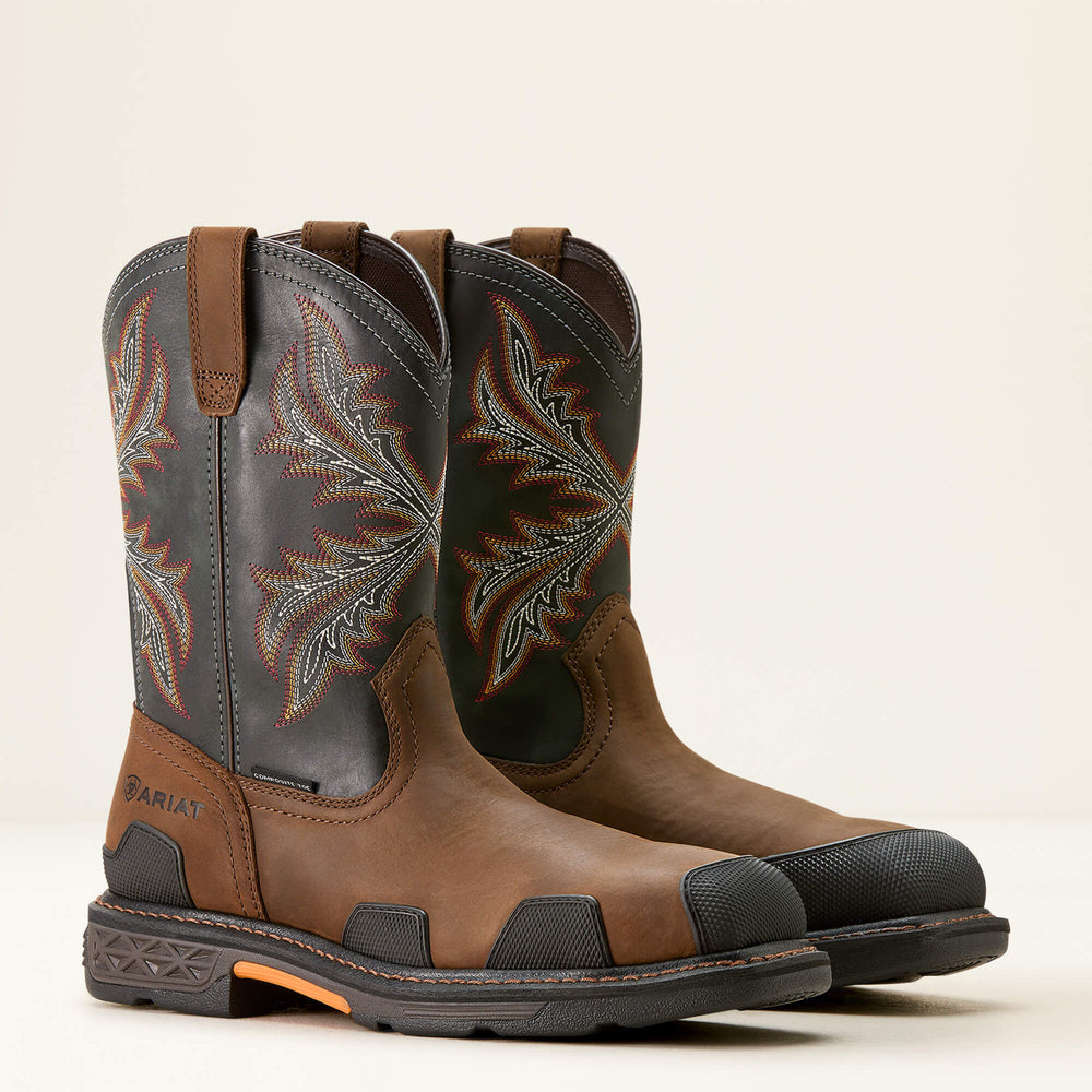 OverDrive Wide Square Toe Composite Toe Work Boot Men - BROWN/ROUGH STONE