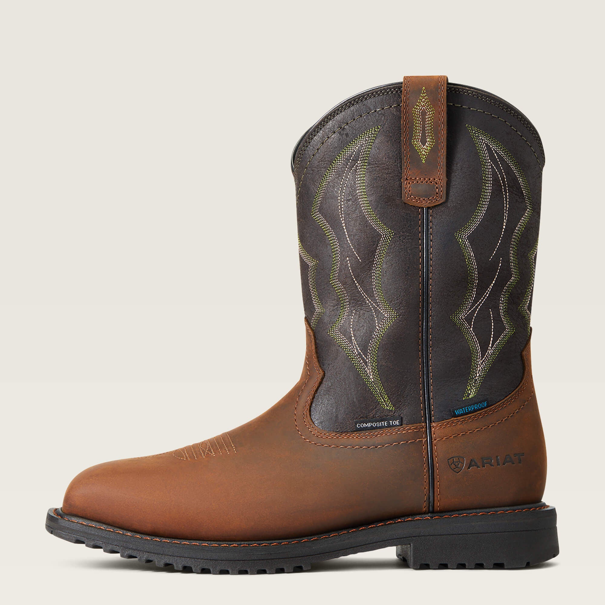RigTek Wide Square Toe Waterproof Composite Toe Work Boot Men - DISTRESSED BROWN