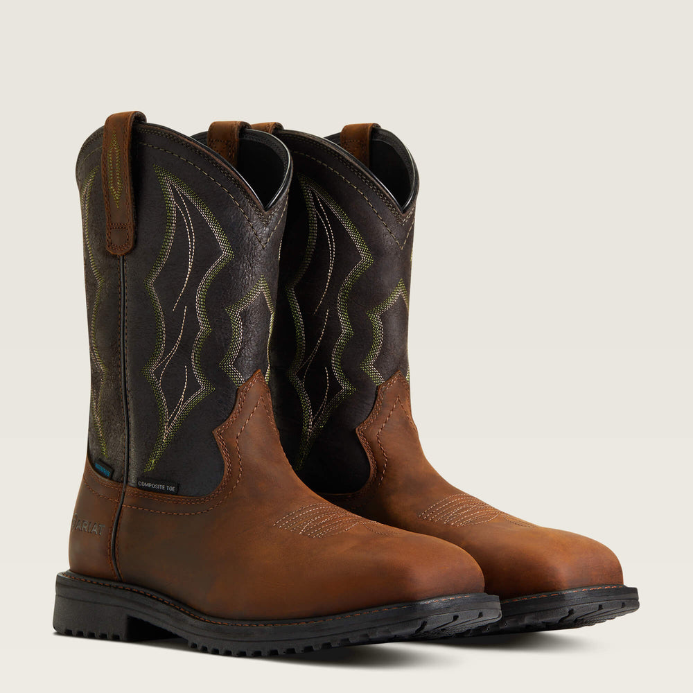 RigTek Wide Square Toe Waterproof Composite Toe Work Boot Men - DISTRESSED BROWN