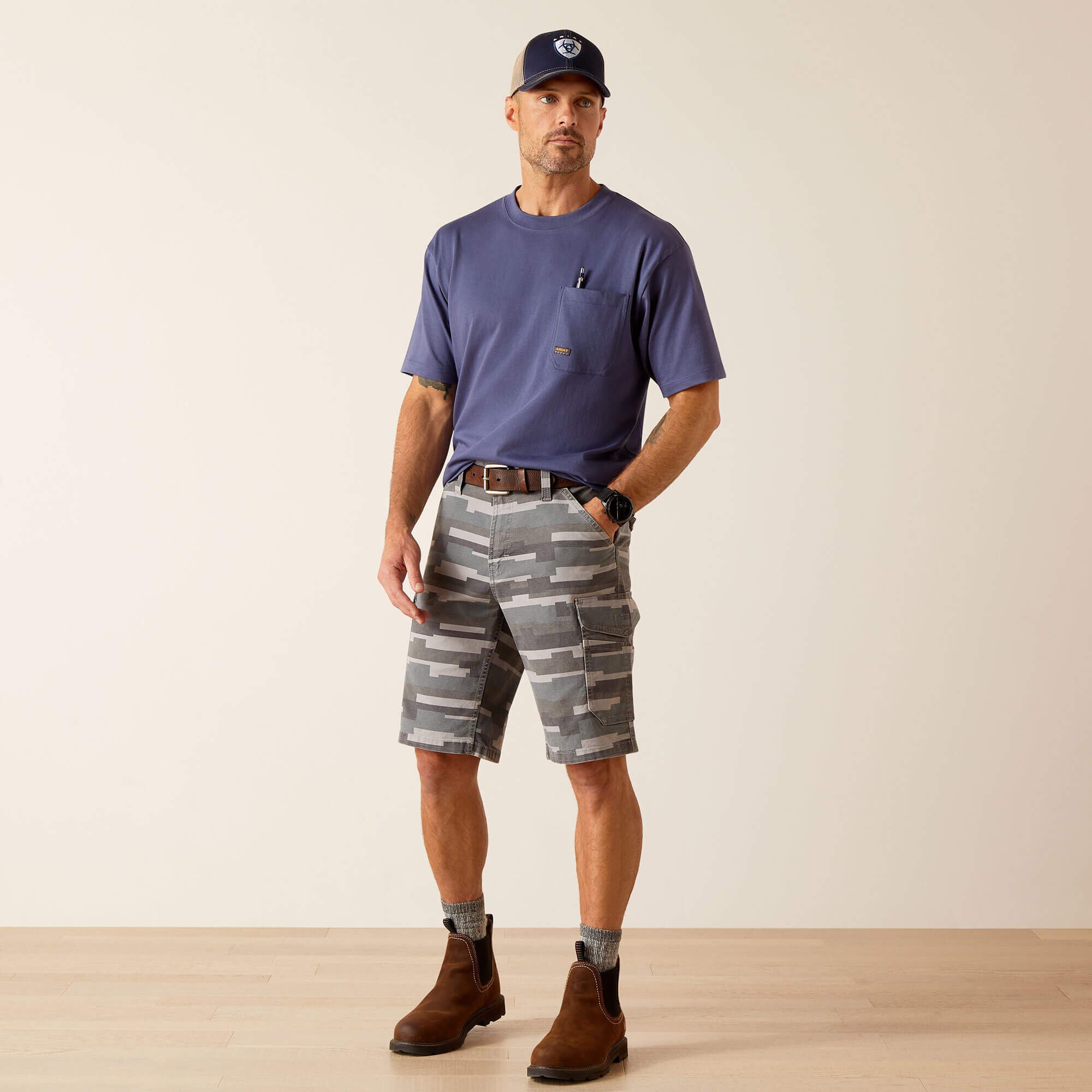 Rebar DuraStretch Made Tough Cargo 11" Short Men - REBAR GREY MASONRY CAMO
