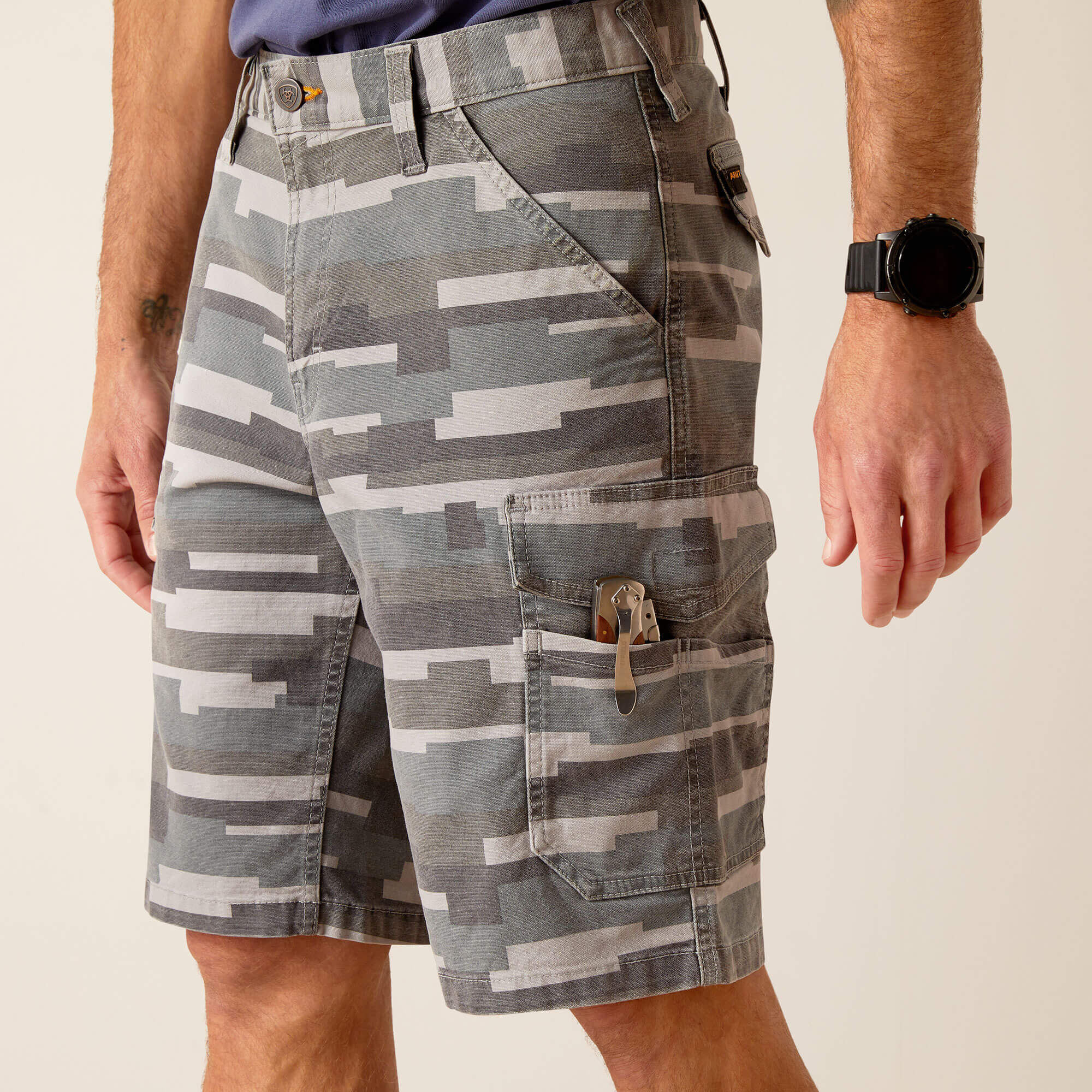Rebar DuraStretch Made Tough Cargo 11" Short Men - REBAR GREY MASONRY CAMO