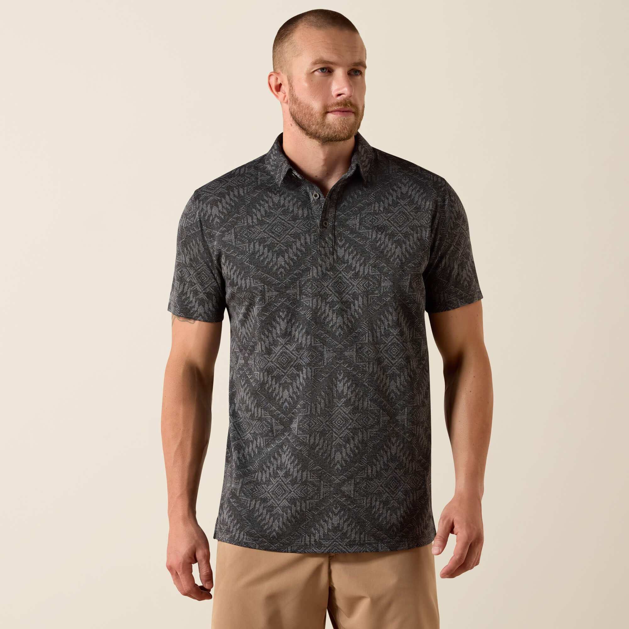 Jacquard Printed Fitted Polo Men - BLACK