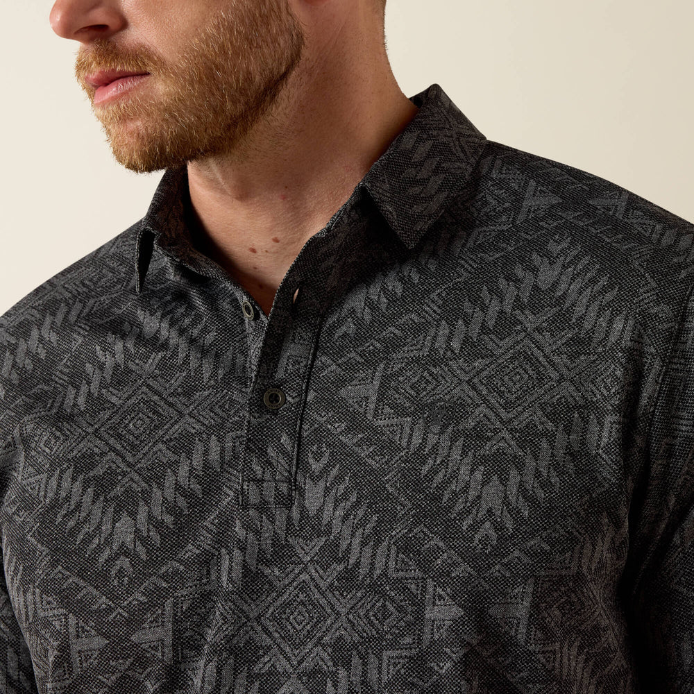Jacquard Printed Fitted Polo Men - BLACK
