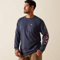 Rebar Cotton Strong Standard Logo Pocket T-Shirt Men - NAVY HEATHER/USA
