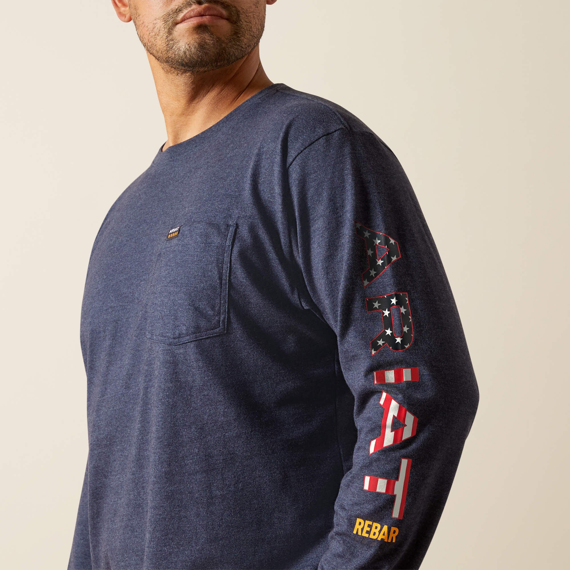 Rebar Cotton Strong Standard Logo Pocket T-Shirt Men - NAVY HEATHER/USA