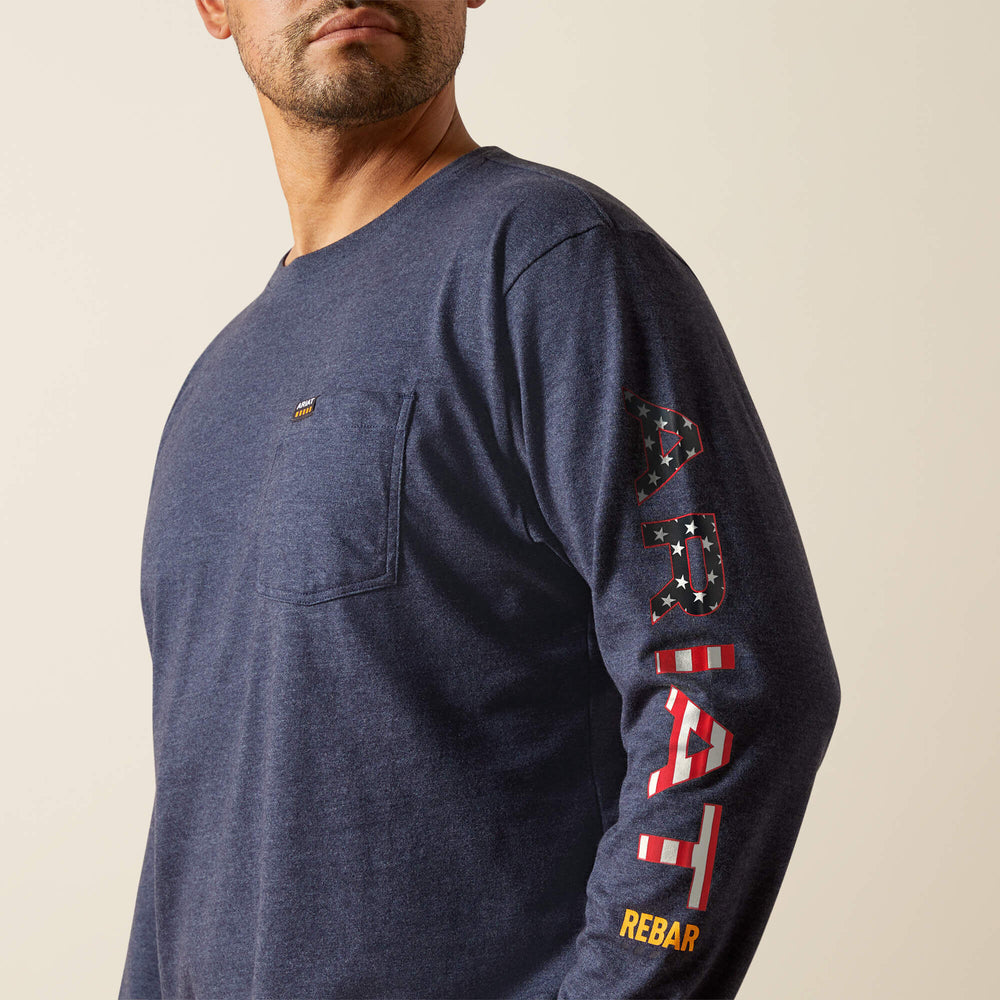Rebar Cotton Strong Standard Logo Pocket T-Shirt Men - NAVY HEATHER/USA