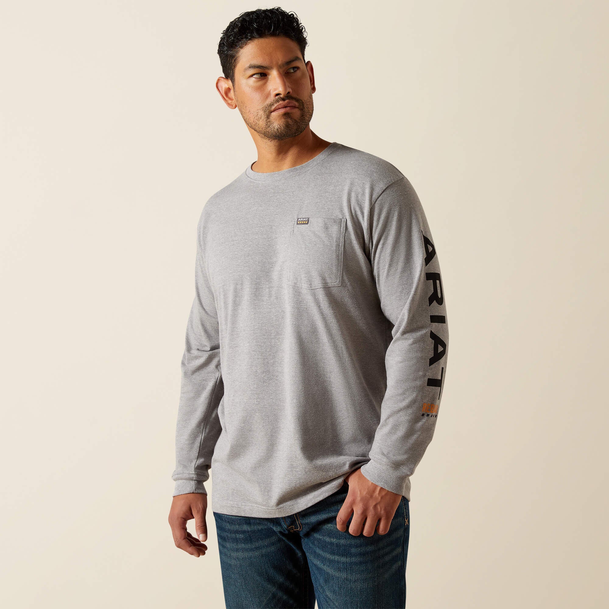 Rebar Cotton Strong Standard Logo Pocket T-Shirt Men - HEATHER GREY/BLACK