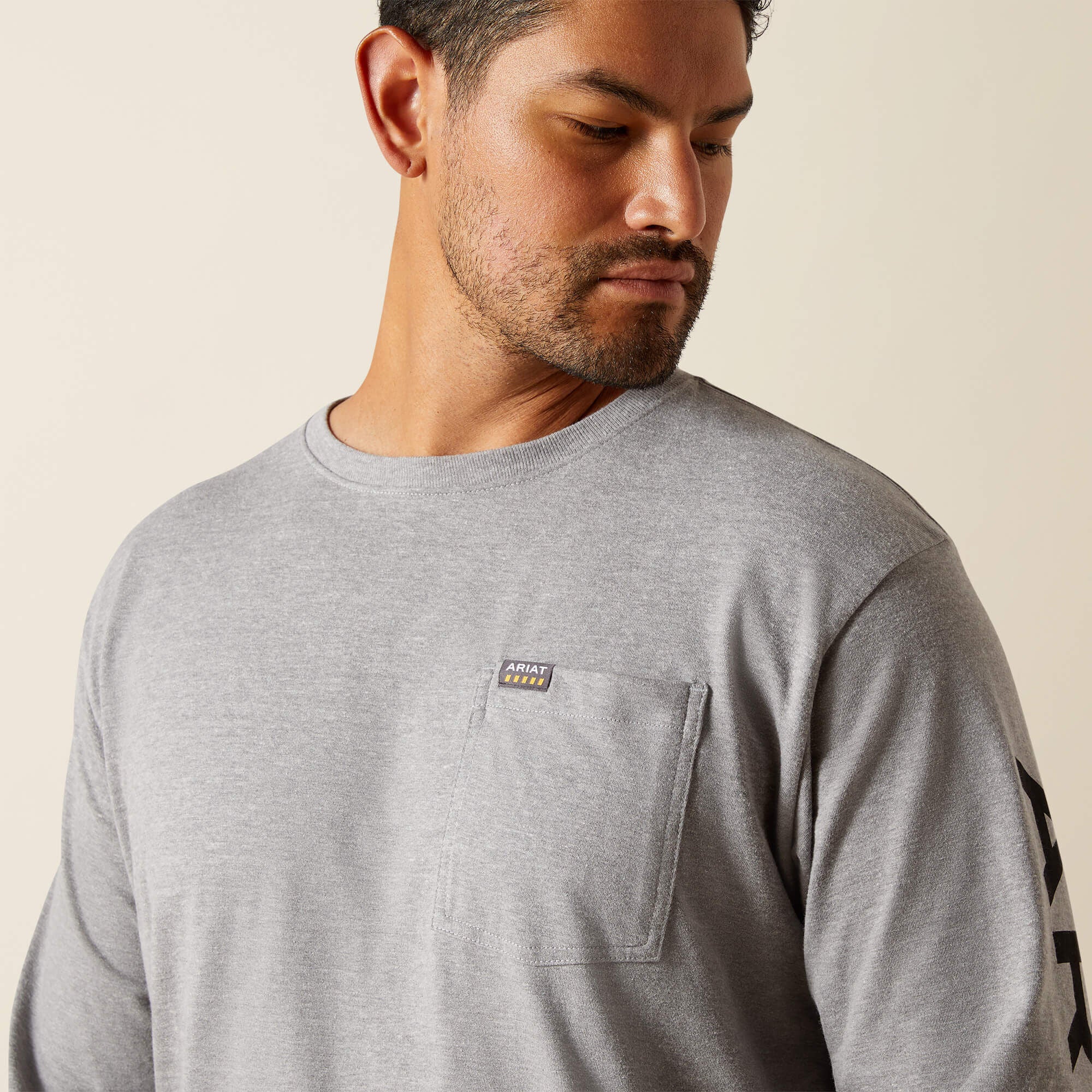 Rebar Cotton Strong Standard Logo Pocket T-Shirt Men - HEATHER GREY/BLACK