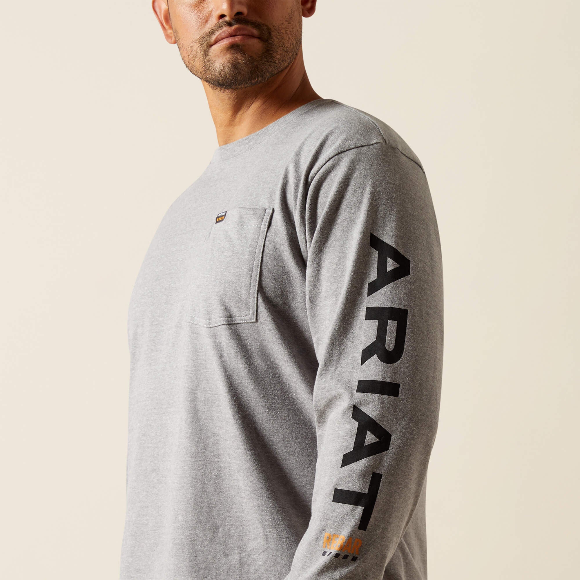 Rebar Cotton Strong Standard Logo Pocket T-Shirt Men - HEATHER GREY/BLACK