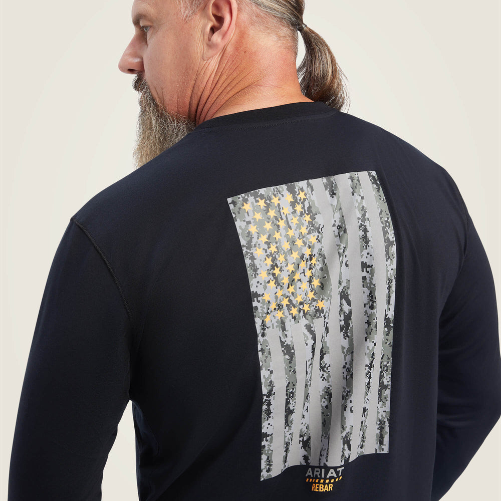 Rebar Workman Reflective Flag Graphic T-Shirt Men - BLACK