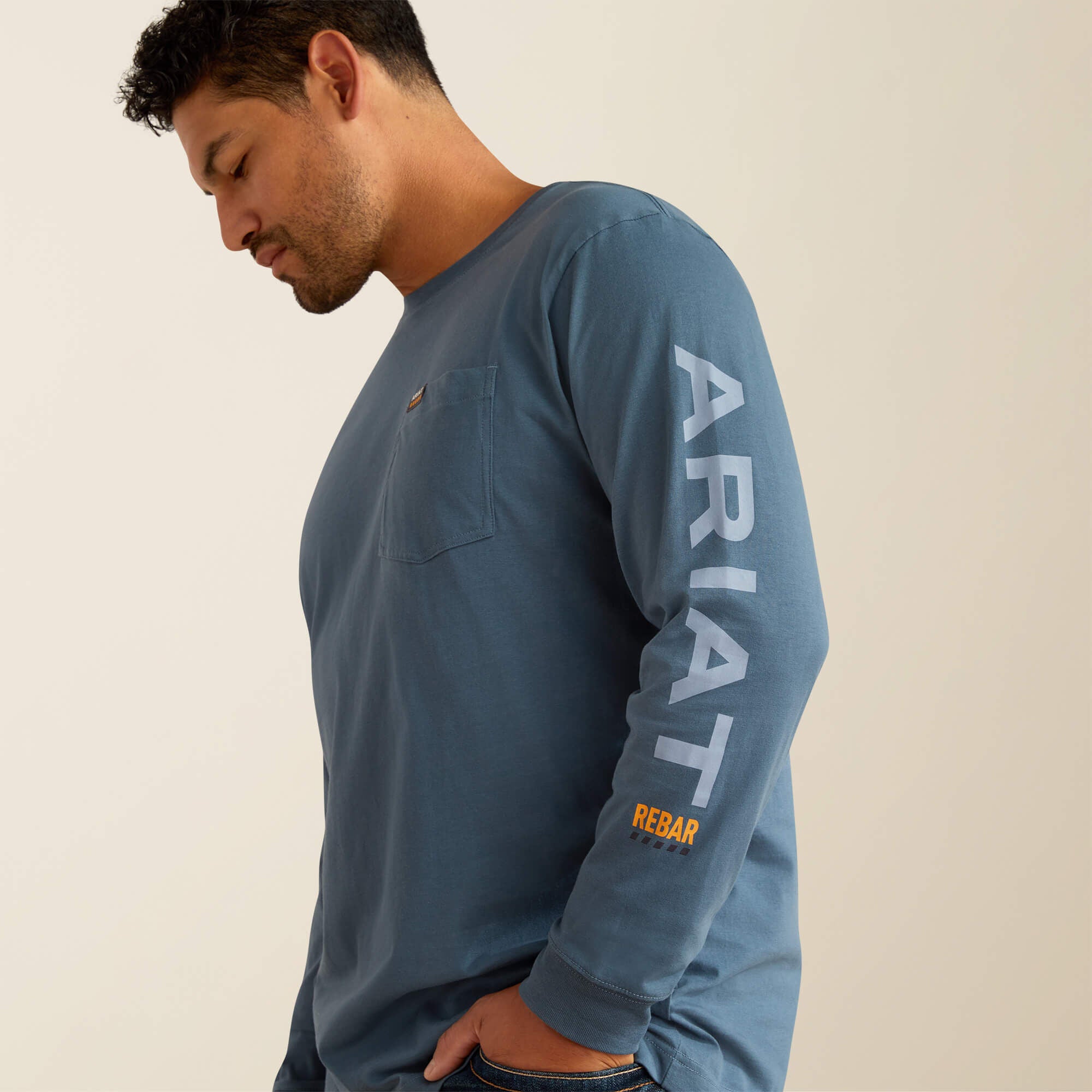 Rebar Cotton Strong Standard Logo Pocket T-Shirt Men - ORION BLUE/DUSTY BLUE