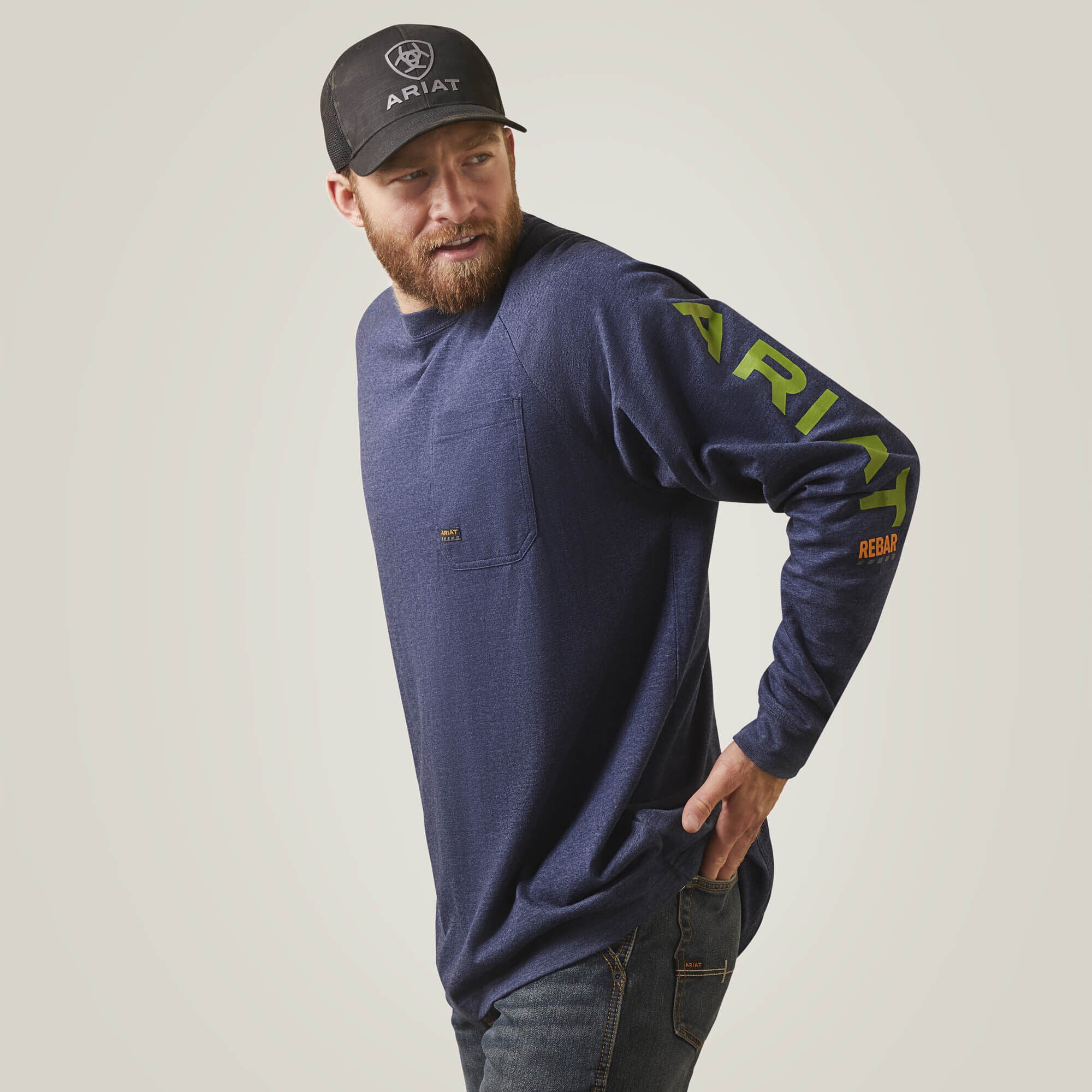 Rebar Cotton Strong Graphic T-Shirt Men - NAVY HEATHER