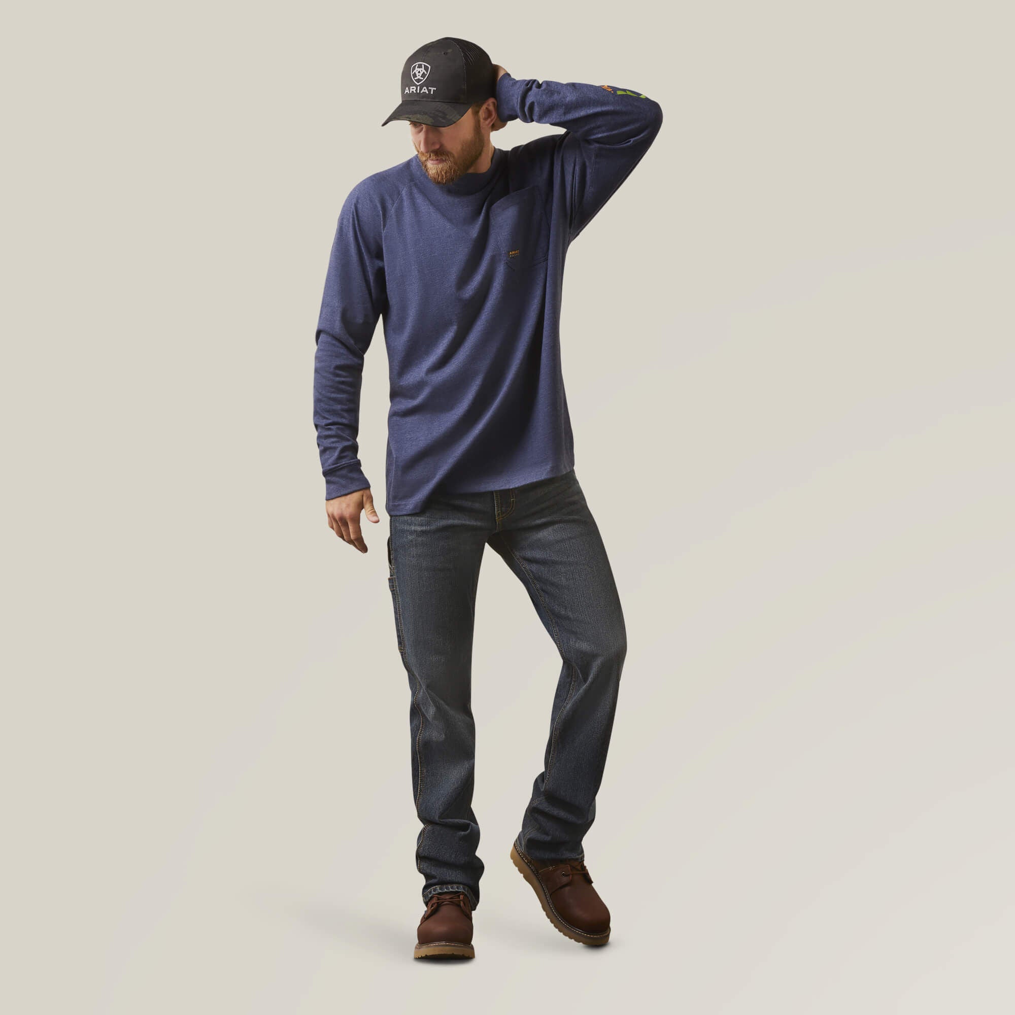 Rebar Cotton Strong Graphic T-Shirt Men - NAVY HEATHER