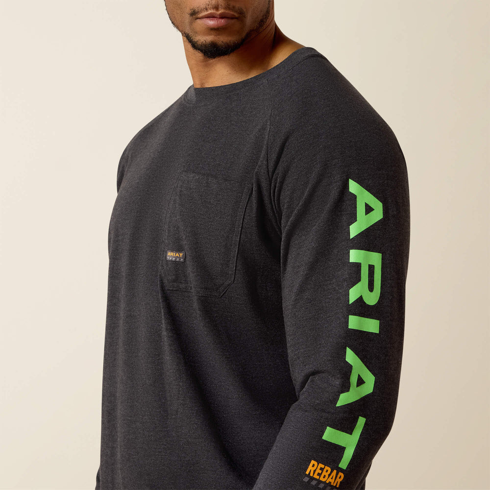 Rebar Cotton Strong Graphic T-Shirt Men - CHARCOAL HEATHER/LIME