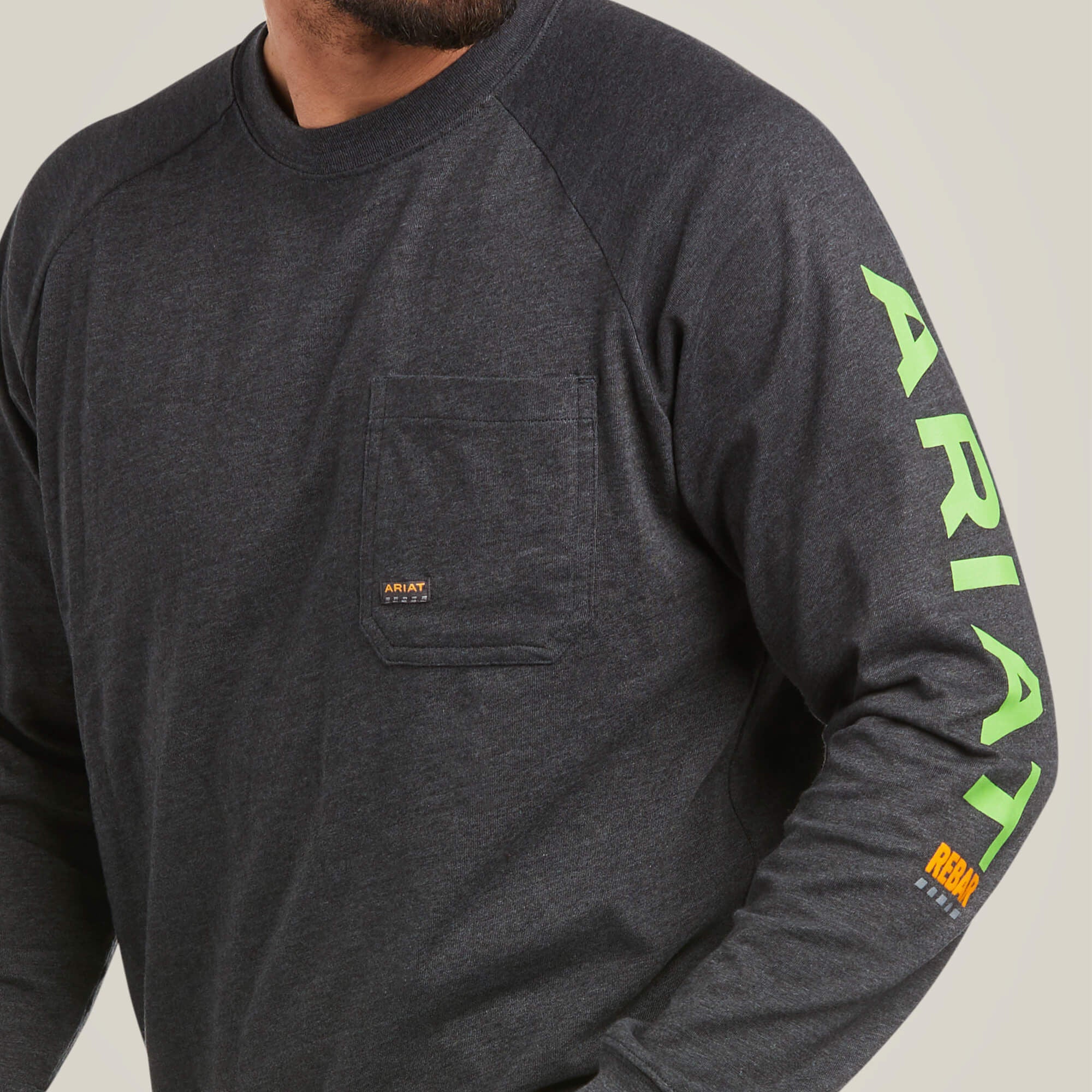Rebar Cotton Strong Graphic T-Shirt Men - CHARCOAL HEATHER/LIME