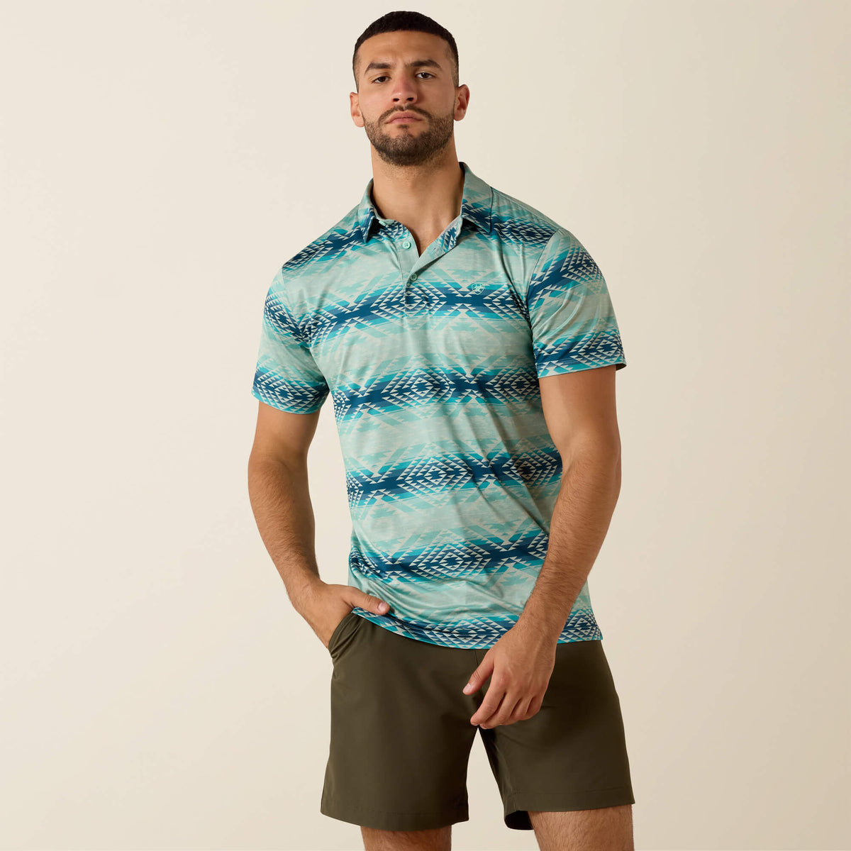 All Over Print Heathered Classic Fit Polo Men - ICED AQUA HEATHER SERAPE PRINT