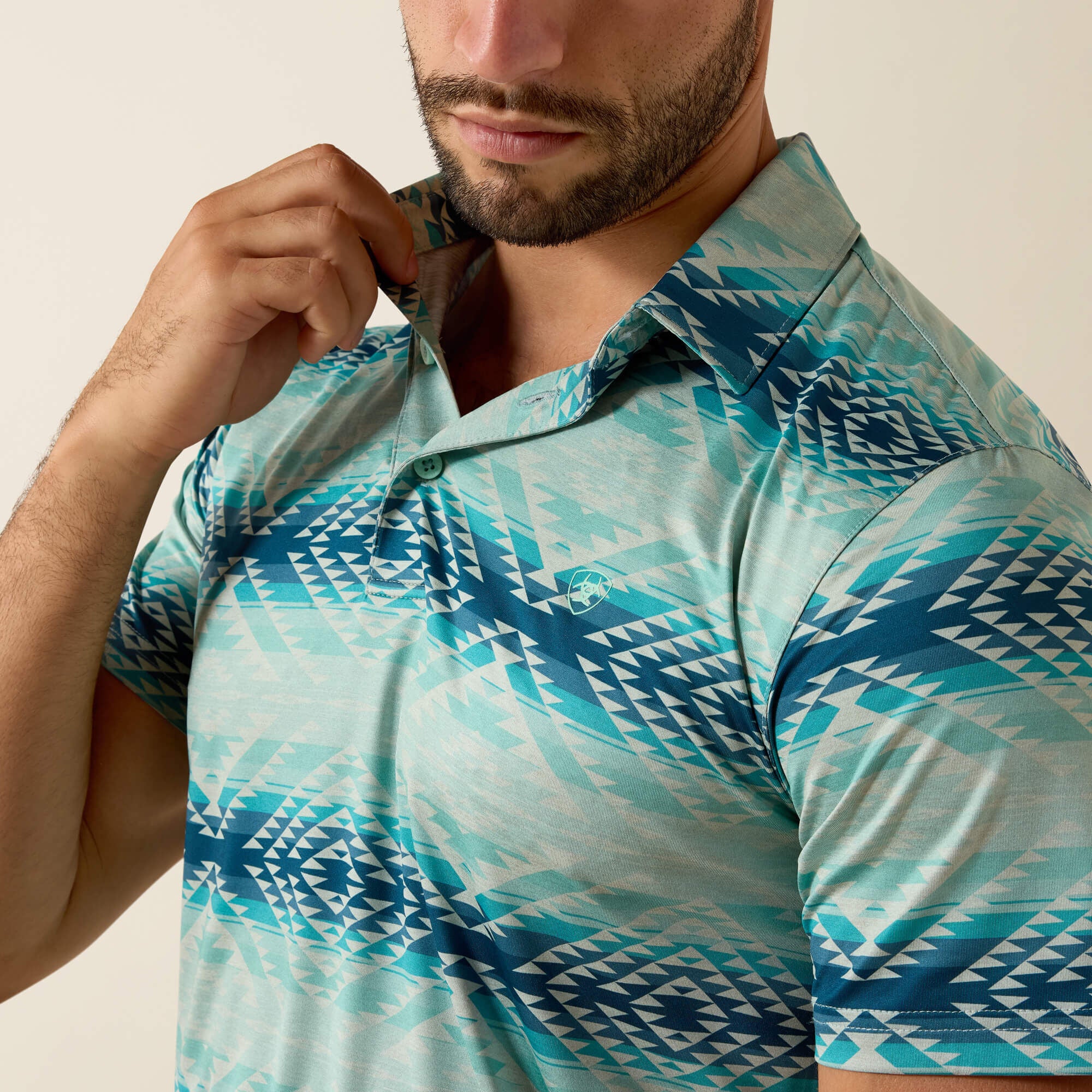 All Over Print Heathered Classic Fit Polo Men - ICED AQUA HEATHER SERAPE PRINT