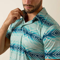 All Over Print Heathered Classic Fit Polo Men - ICED AQUA HEATHER SERAPE PRINT
