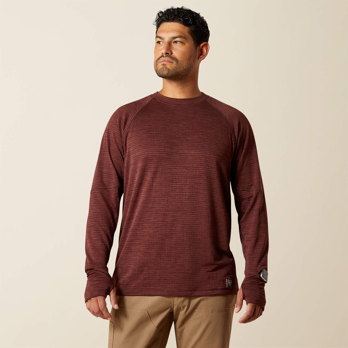 Rebar Gridwork Crewneck T-Shirt Men - BITTER CHOCOLATE