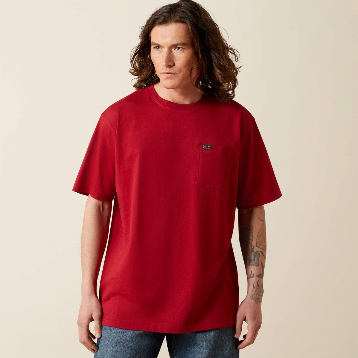 Rebar Cotton Strong Standard Pocket T-Shirt Men - RIO RED