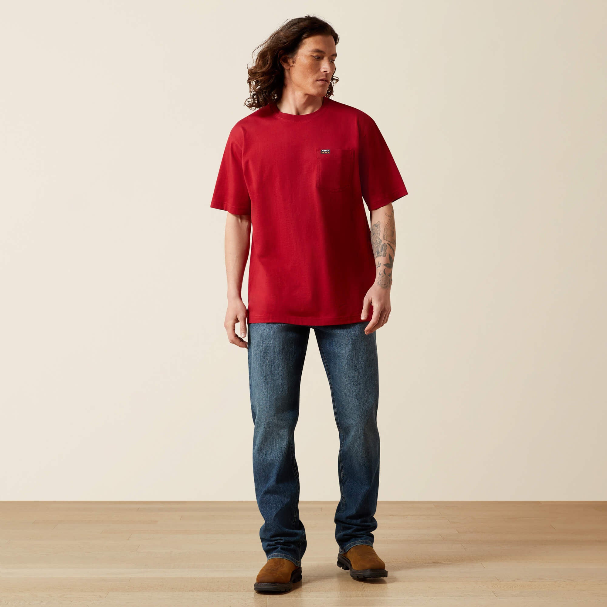 Rebar Cotton Strong Standard Pocket T-Shirt Men - RIO RED