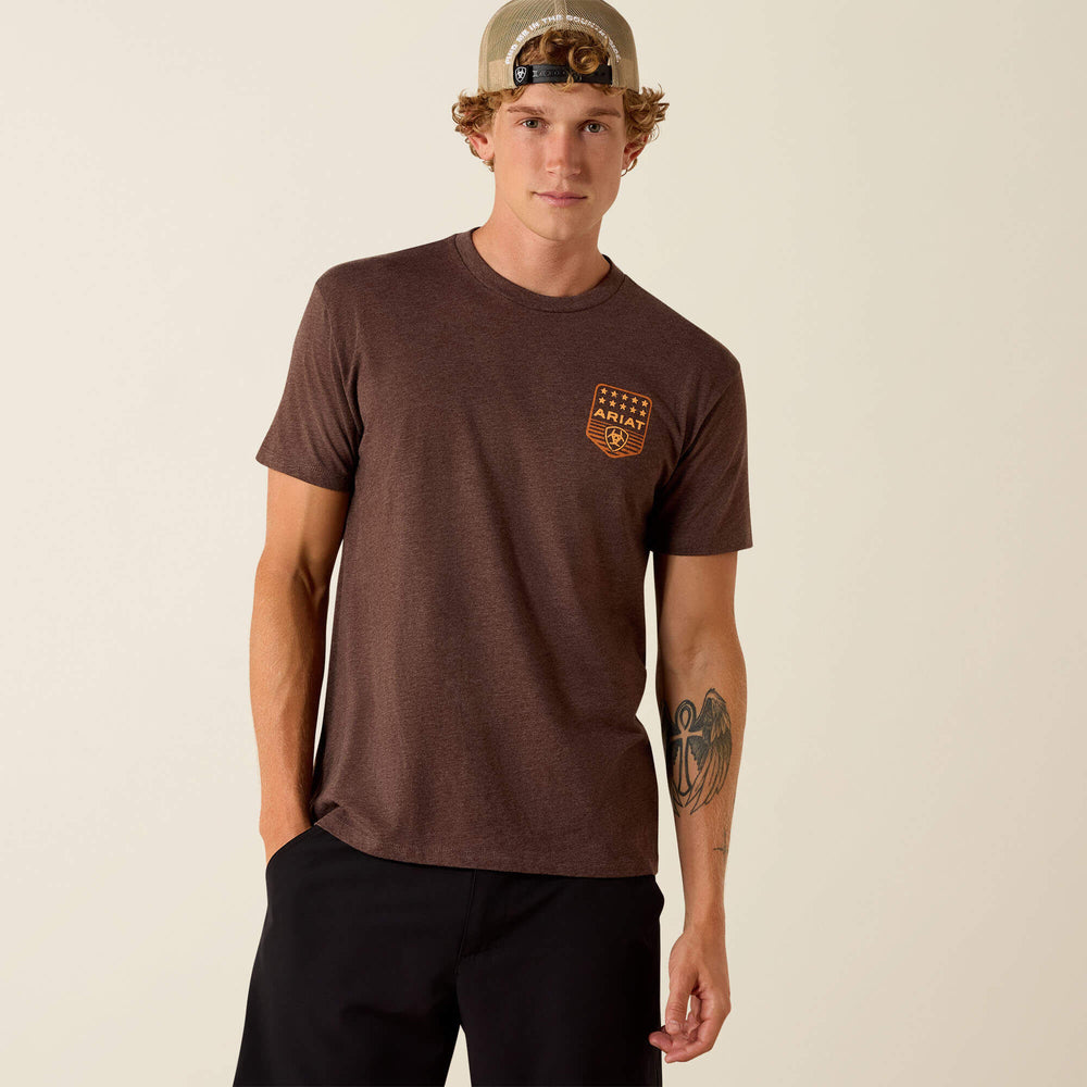 Ariat Stripe Patriotic Badge T-Shirt Men - BROWN HEATHER