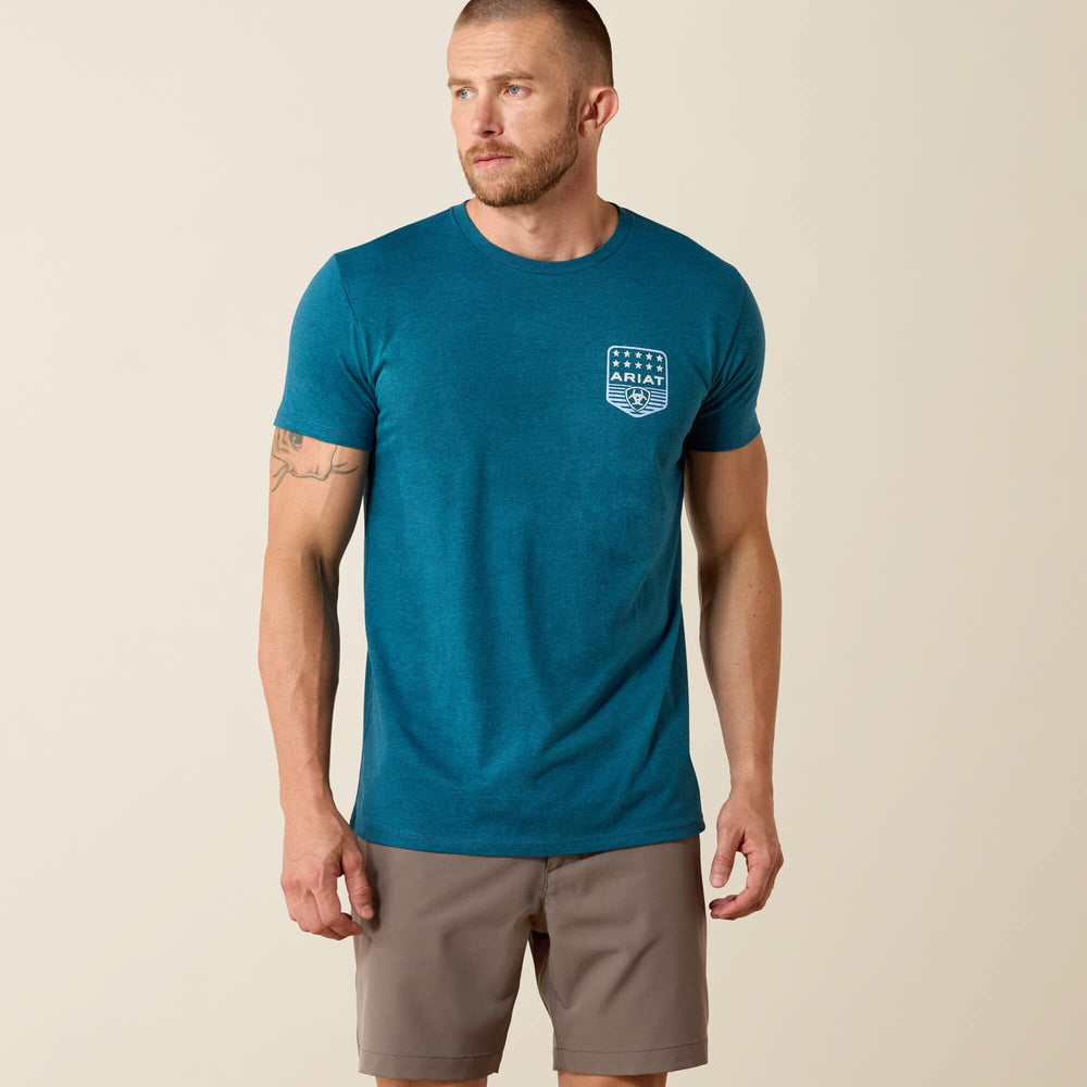 Ariat Stripe Patriotic Badge T-Shirt Men - MONACO BLUE