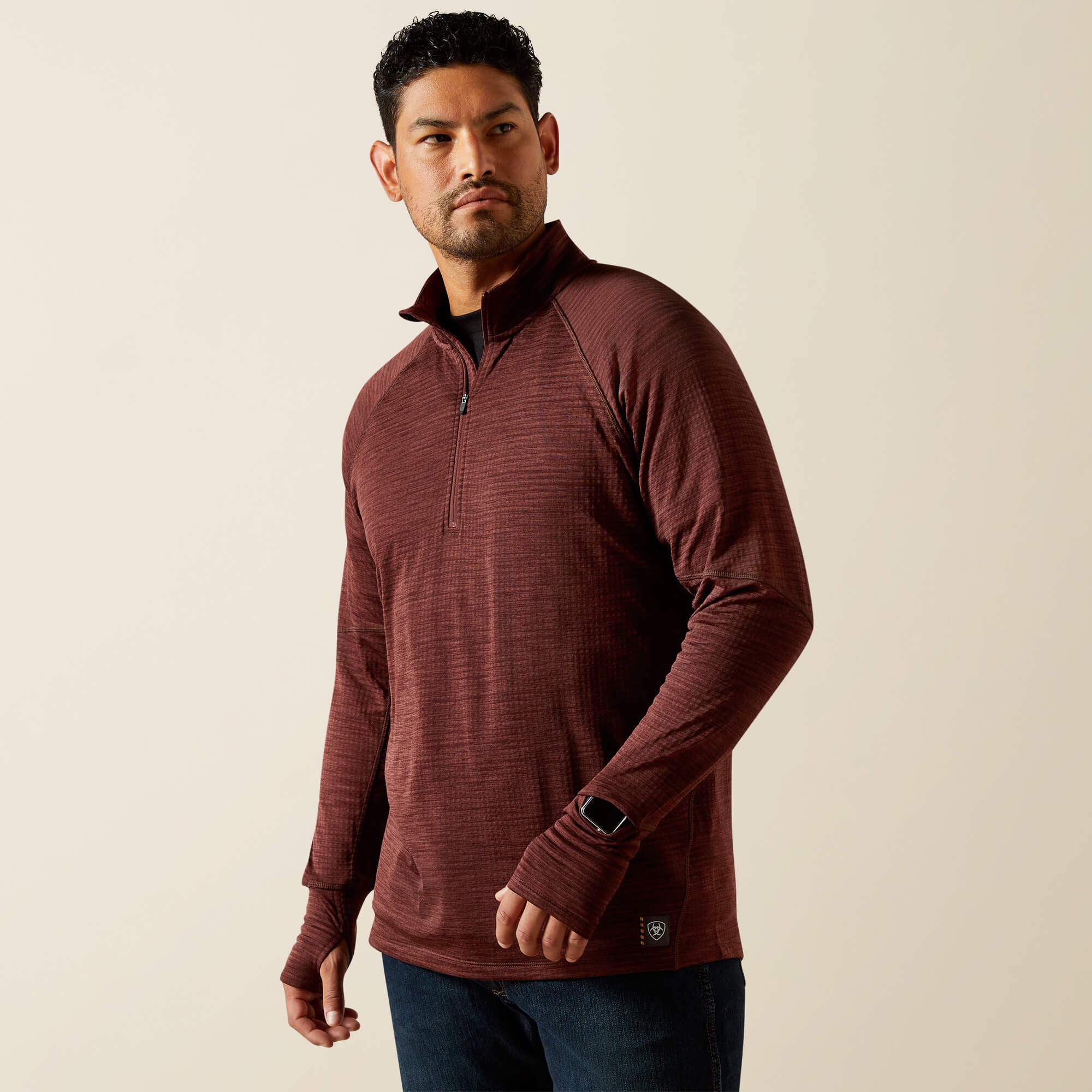 Rebar Gridwork Baselayer 1/4 Zip T-Shirt Men - BITTER CHOCOLATE