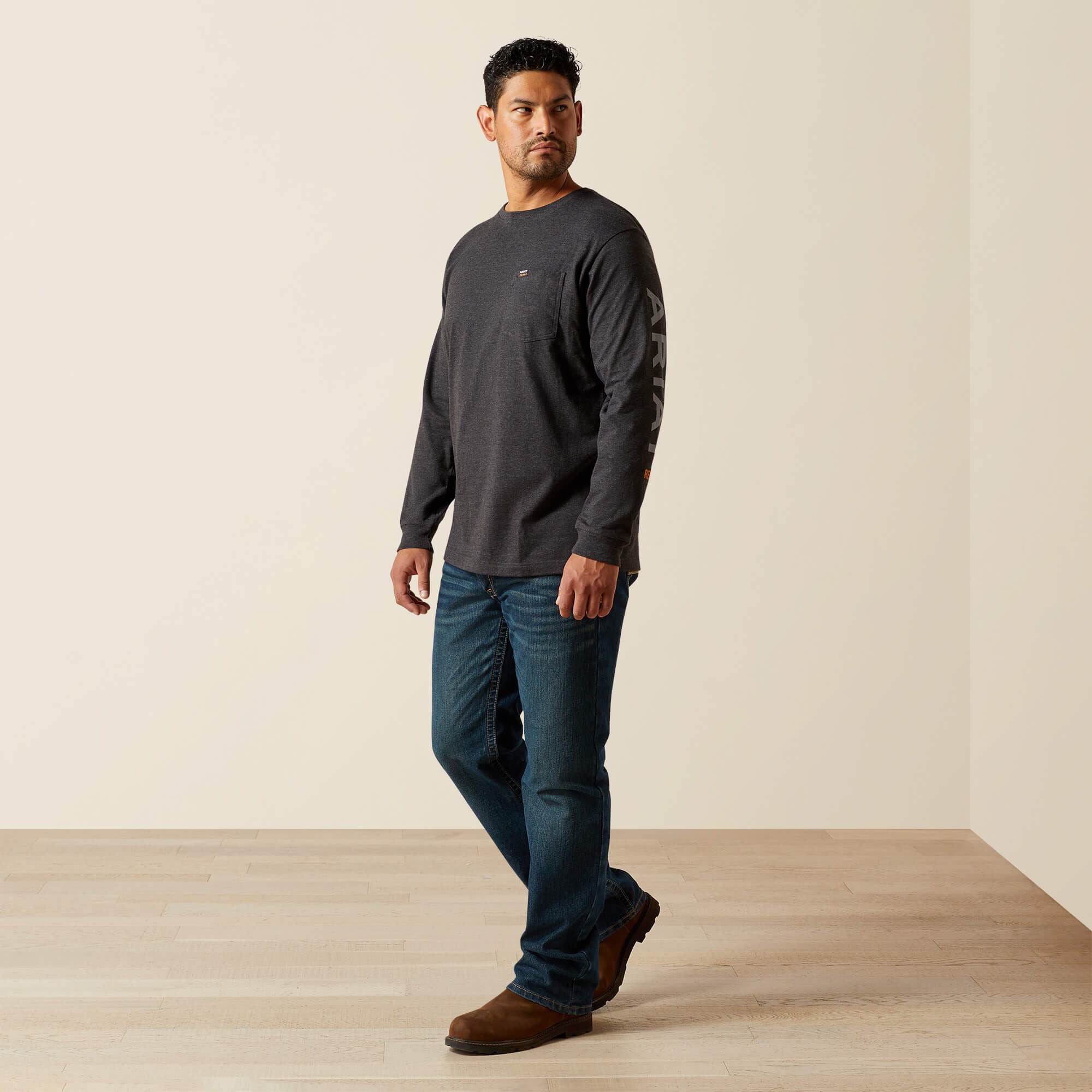 Rebar Cotton Strong Standard Logo Pocket T-Shirt Men - CHARCOAL HEATHER/ALLOY