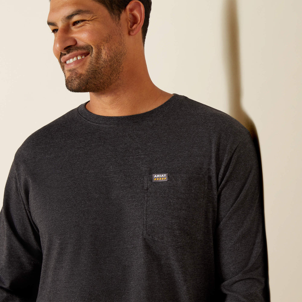 Rebar Cotton Strong Standard Logo Pocket T-Shirt Men - CHARCOAL HEATHER/ALLOY