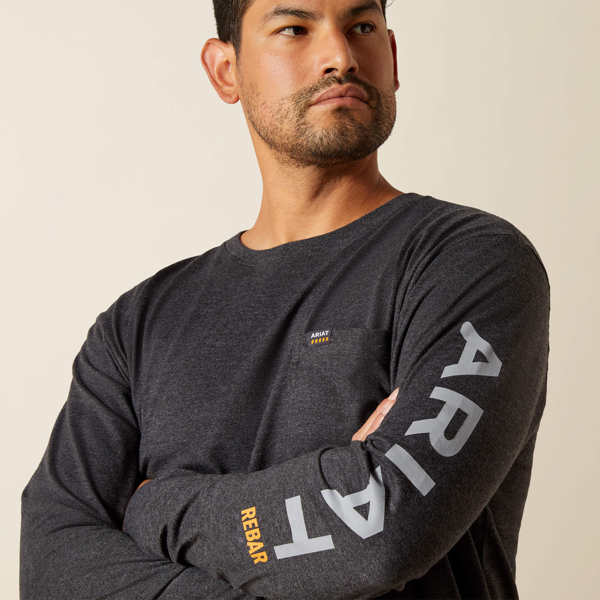 Rebar Cotton Strong Standard Logo Pocket T-Shirt Men - CHARCOAL HEATHER/ALLOY