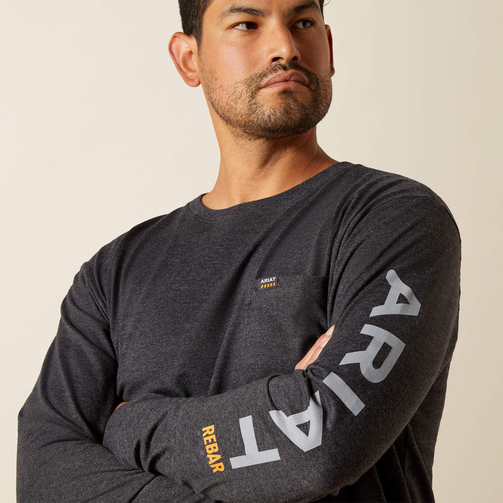 Rebar Cotton Strong Standard Logo Pocket T-Shirt Men - CHARCOAL HEATHER/ALLOY