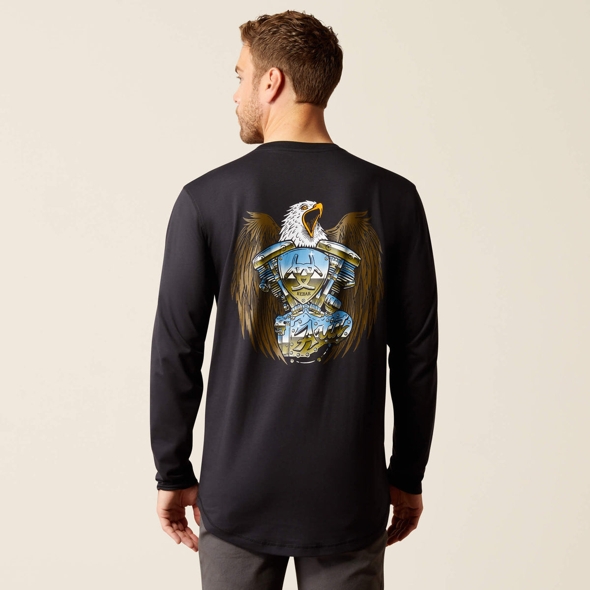 Rebar Workman Chrome Moto Eagle T-Shirt Men - BLACK