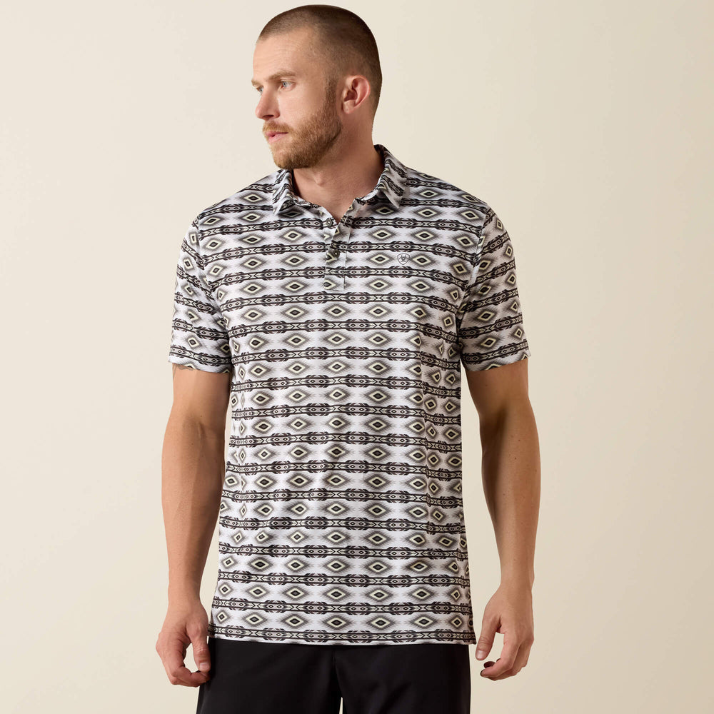 All Over Print Fitted Polo Men - PRISTINE WHITE GEO STRIPE