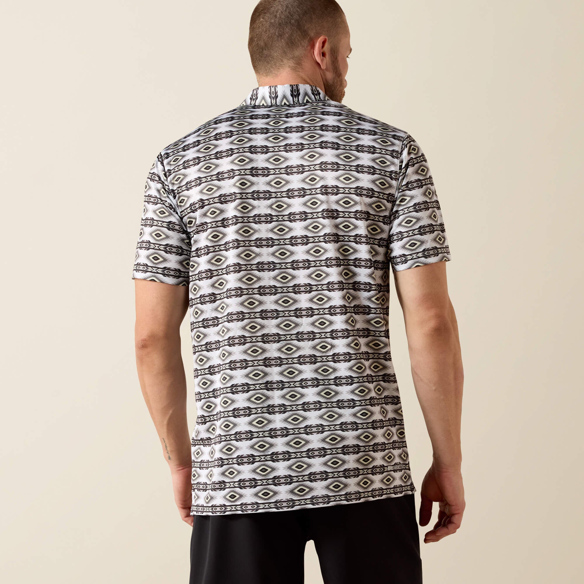All Over Print Fitted Polo Men - PRISTINE WHITE GEO STRIPE