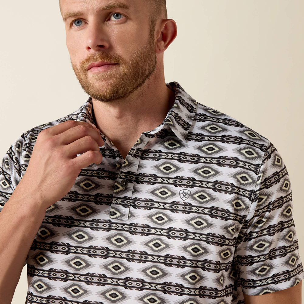 All Over Print Fitted Polo Men - PRISTINE WHITE GEO STRIPE