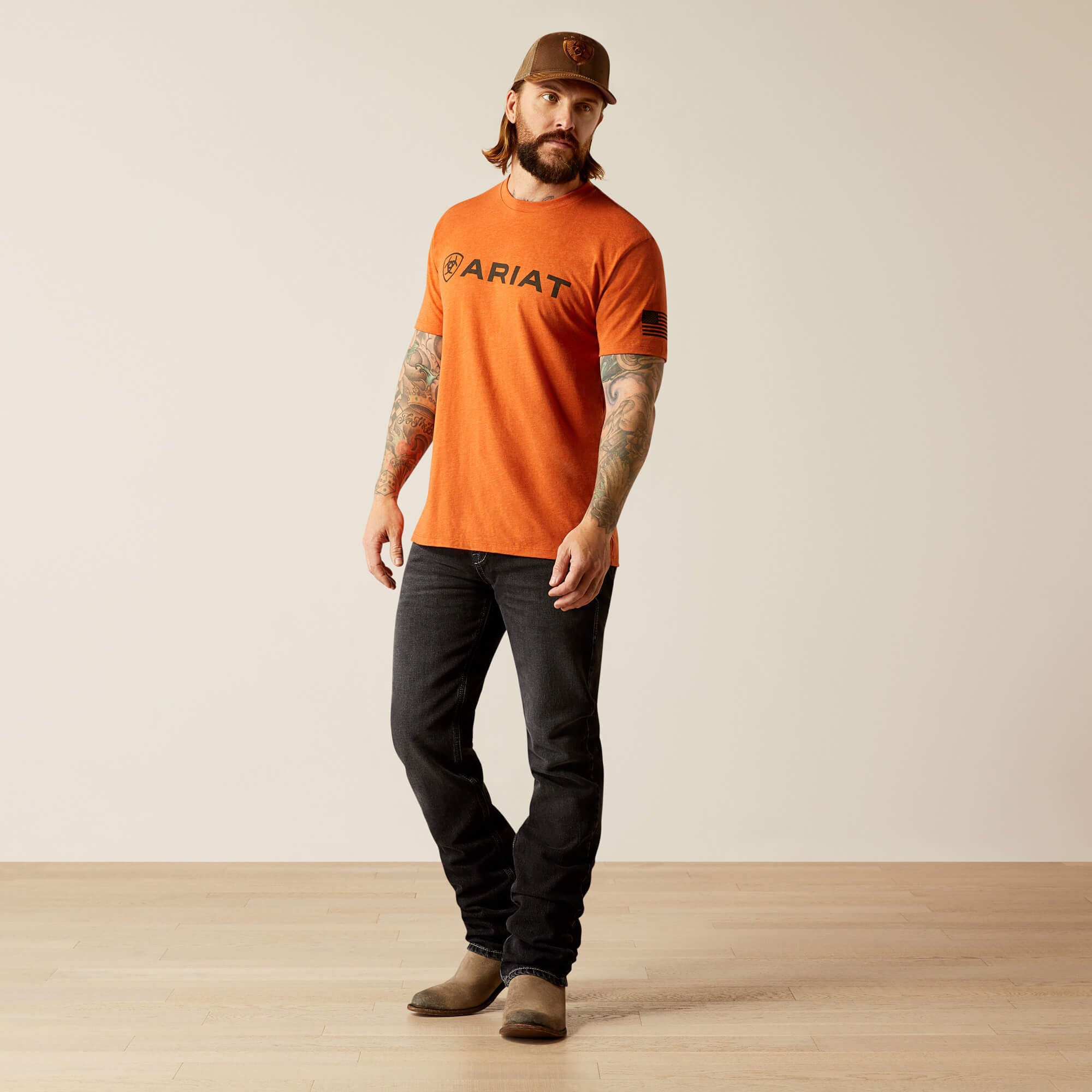Ariat Shield Flag T-Shirt Men - ADOBE HEATHER
