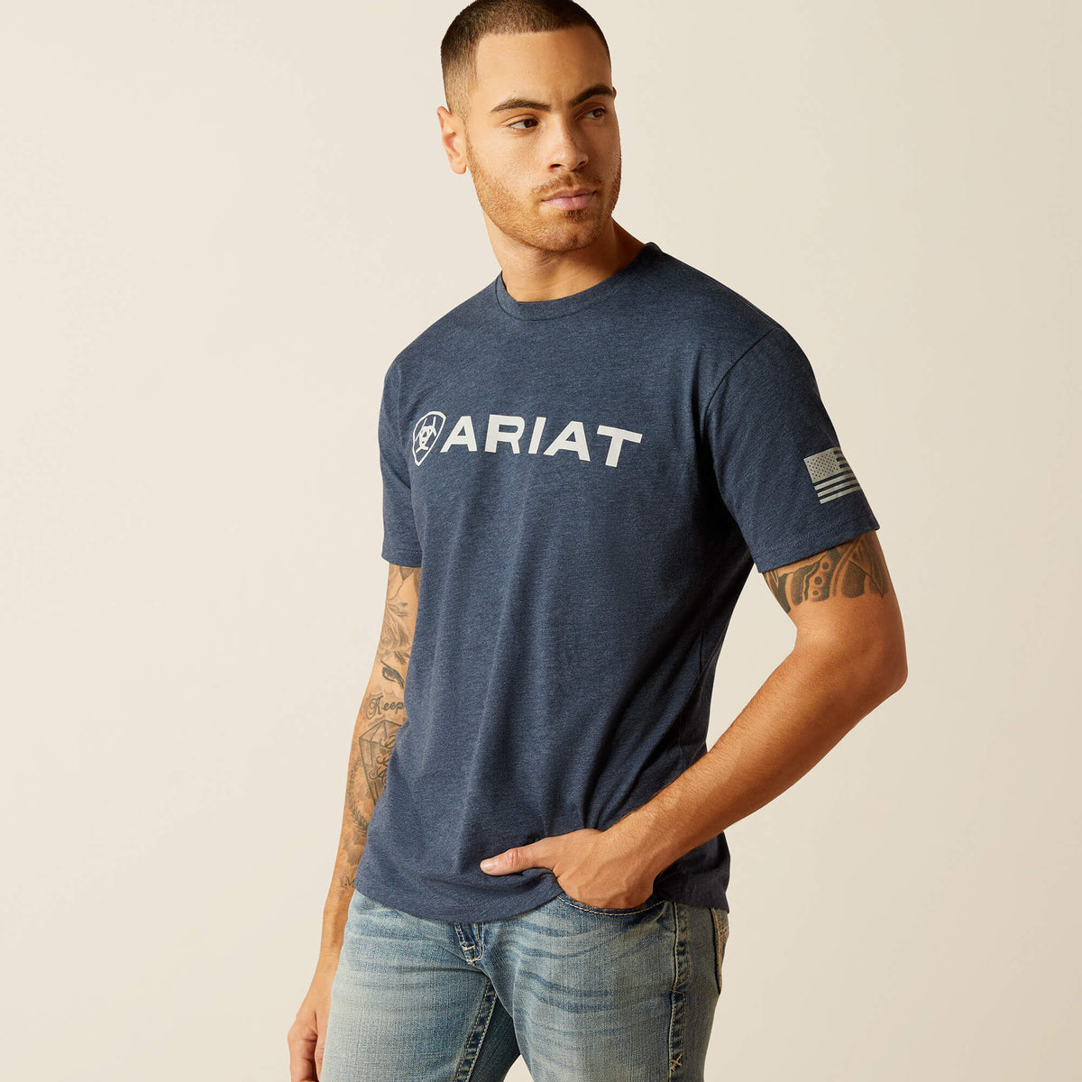 Ariat Shield Flag T-Shirt Men - NAVY HEATHER