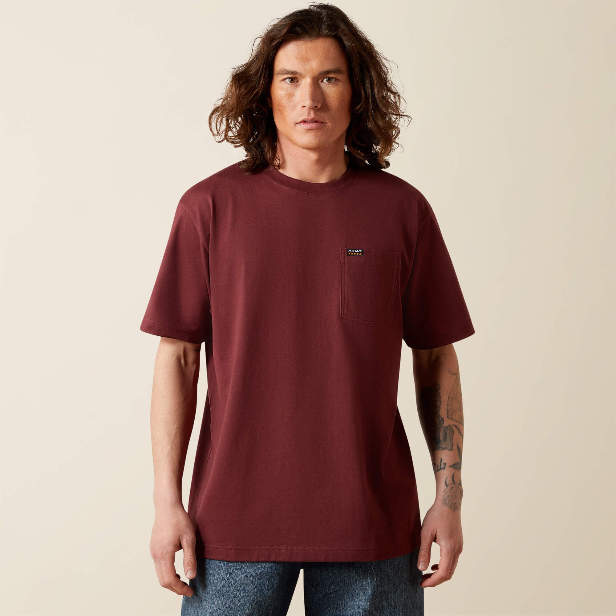 Rebar Cotton Strong Standard Pocket T-Shirt Men - BURGUNDY HEATHER
