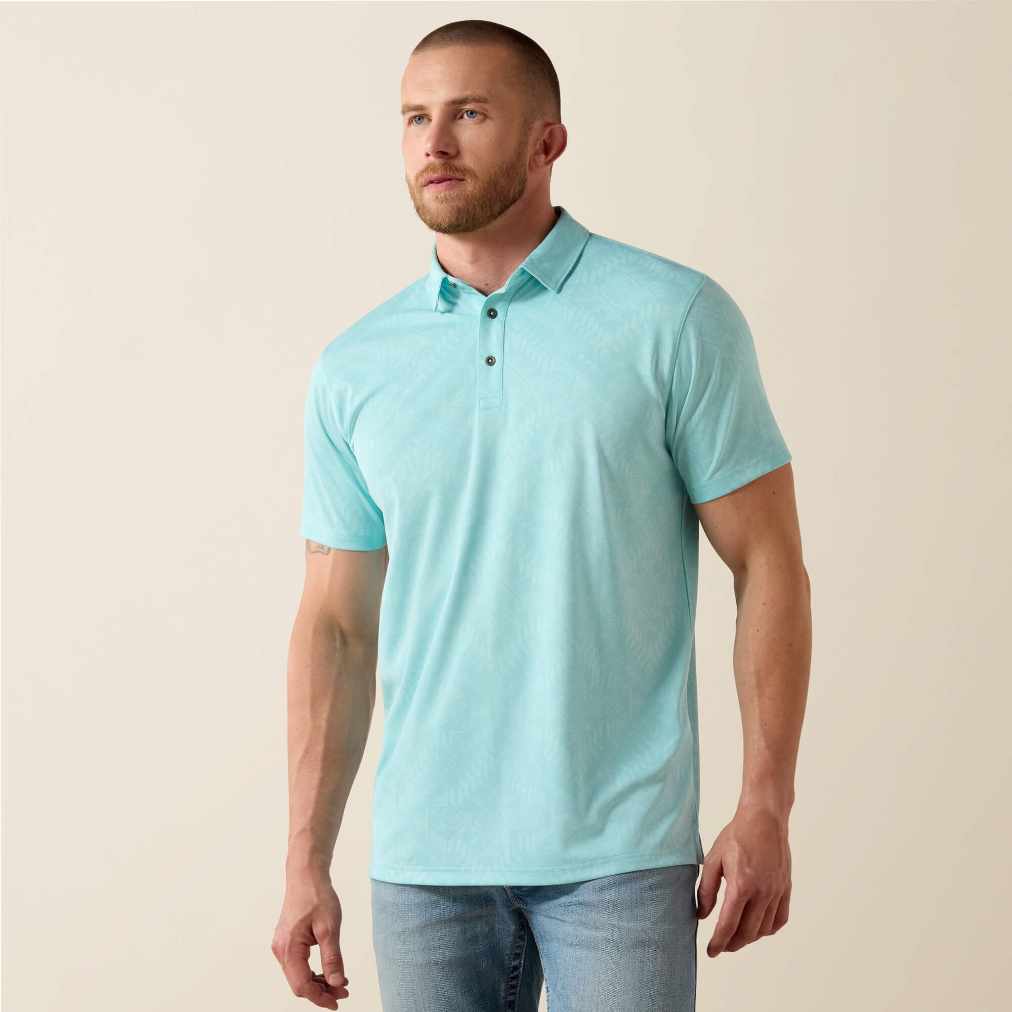 Jacquard Printed Fitted Polo Men - AQUA