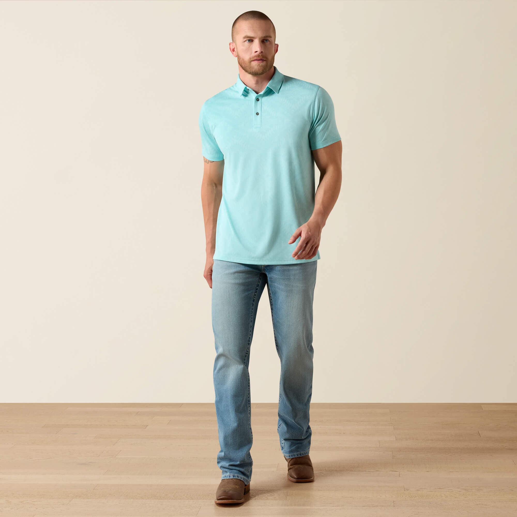 Jacquard Printed Fitted Polo Men - AQUA