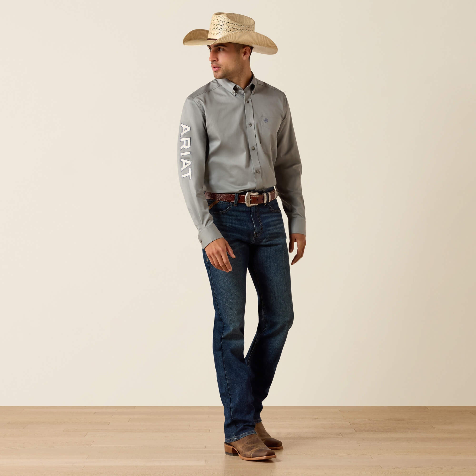Team Logo Lightweight Twill Fitted Shirt Men - GREY/KHAKI