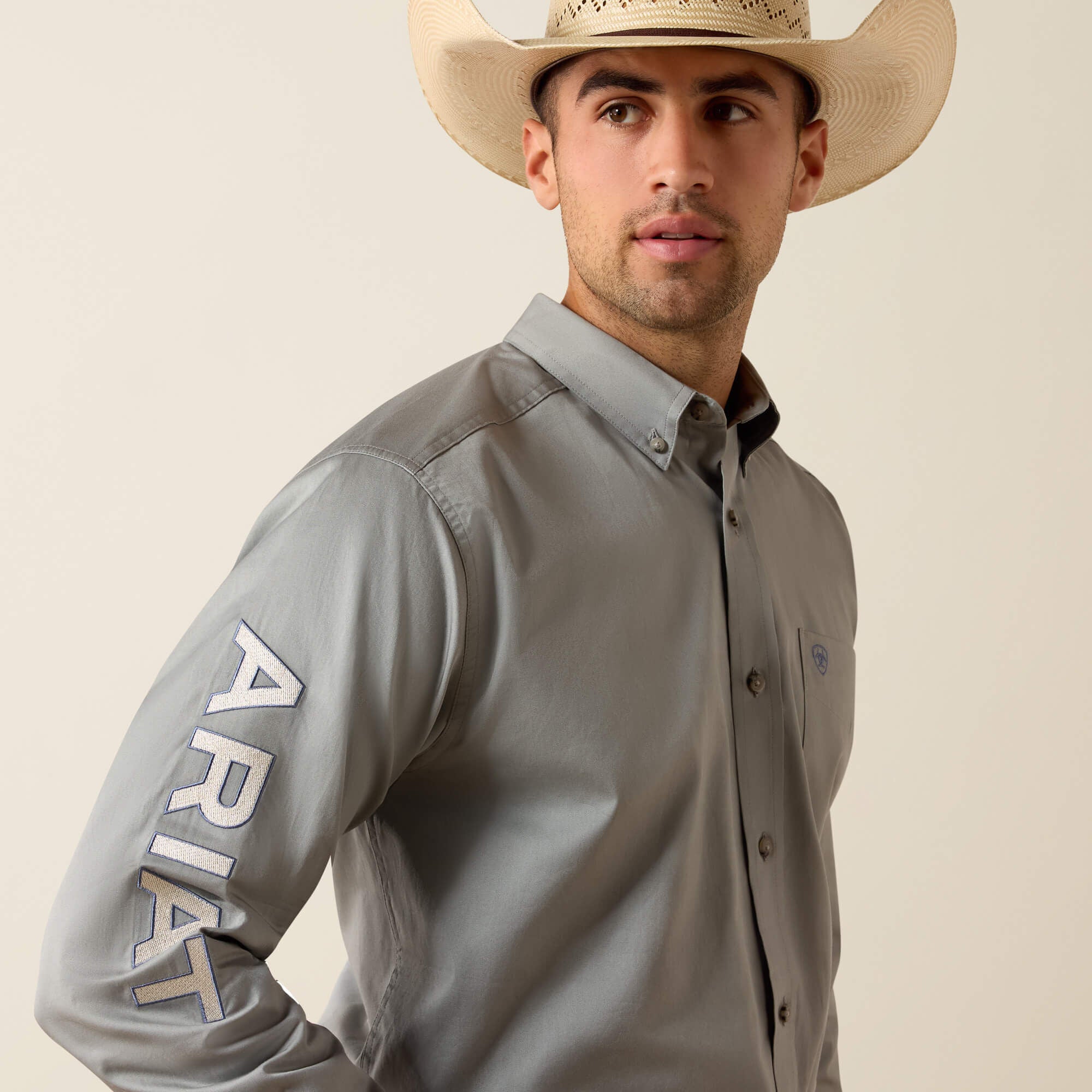 Team Logo Lightweight Twill Fitted Shirt Men - GREY/KHAKI