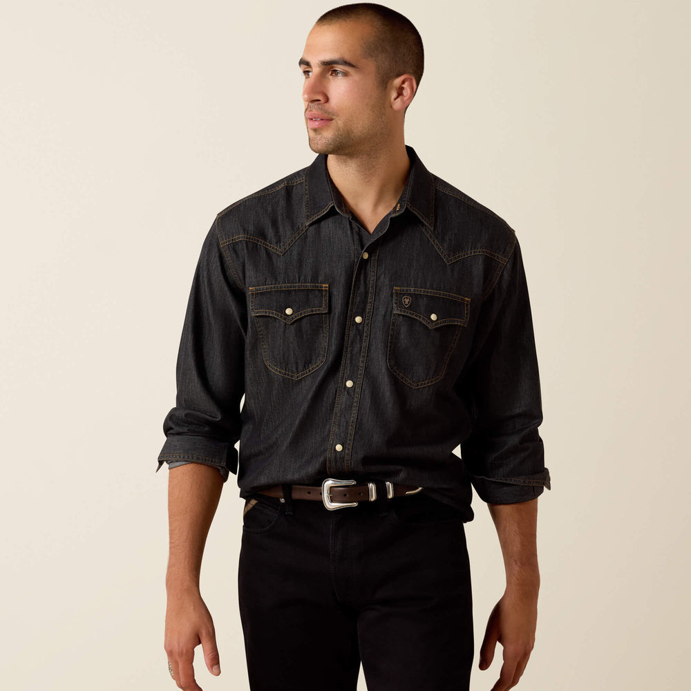 Retro Halford Fitted Snap Shirt Men - DARK GREY CHAMBRAY