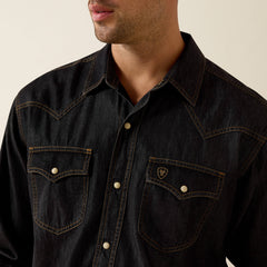 Retro Halford Fitted Snap Shirt Men - DARK GREY CHAMBRAY