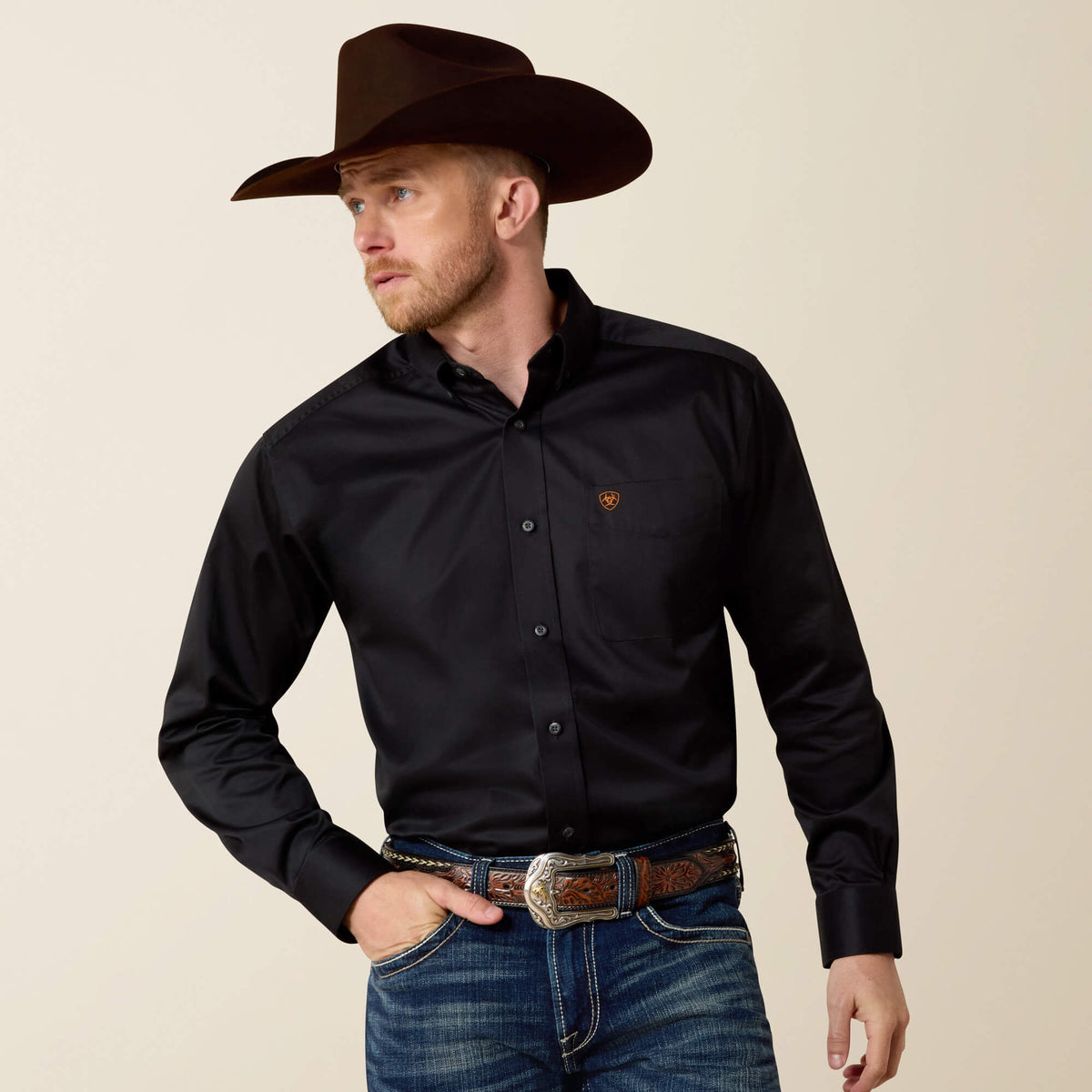 Solid Twill Classic Fit Shirt Men - BLACK