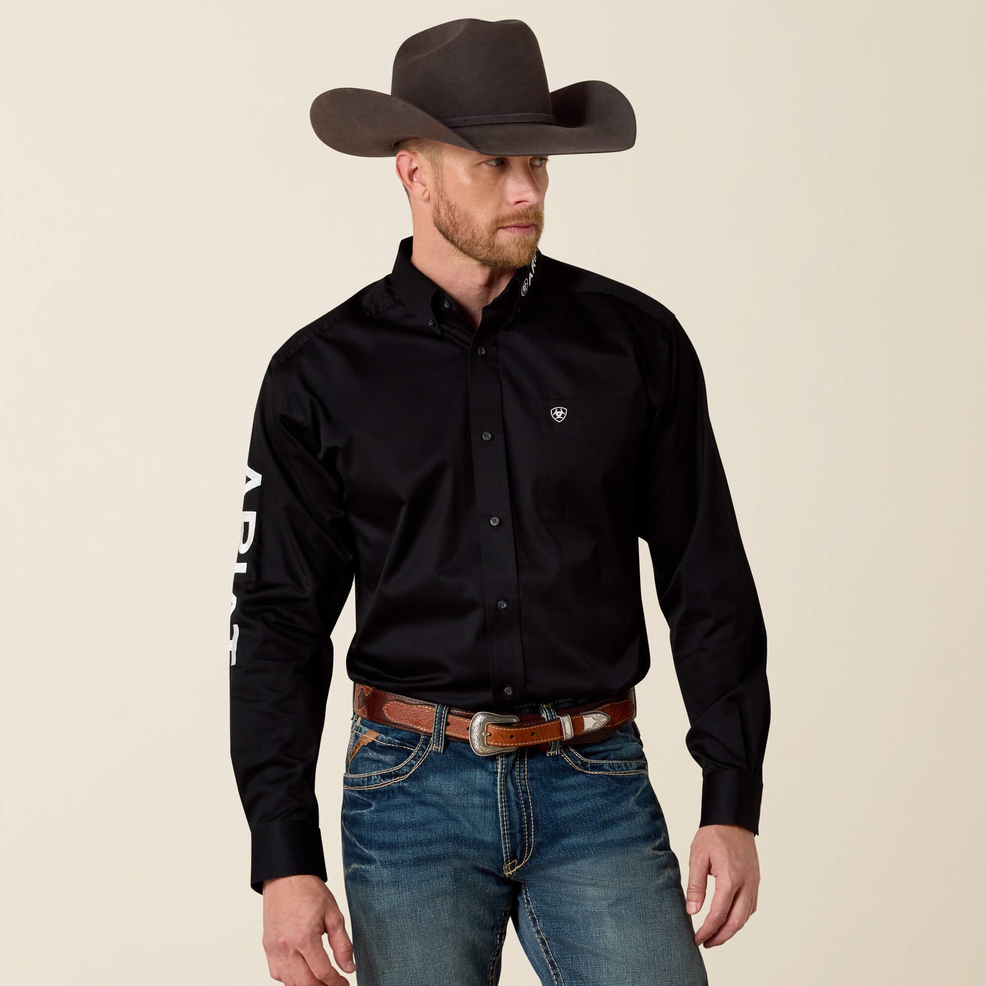 Team Logo Twill Classic Fit Shirt Men - BLACK/WHITE