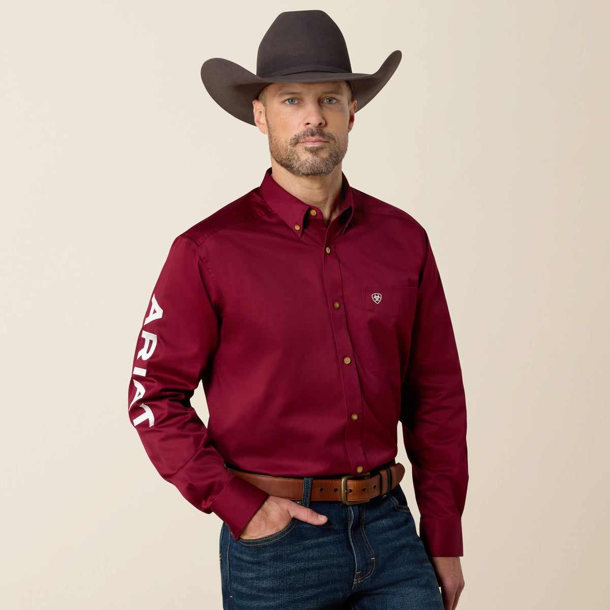 Team Logo Twill Classic Fit Shirt Men - BURGUNDY