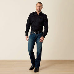 Solid Twill Fitted Shirt Men - BLACK